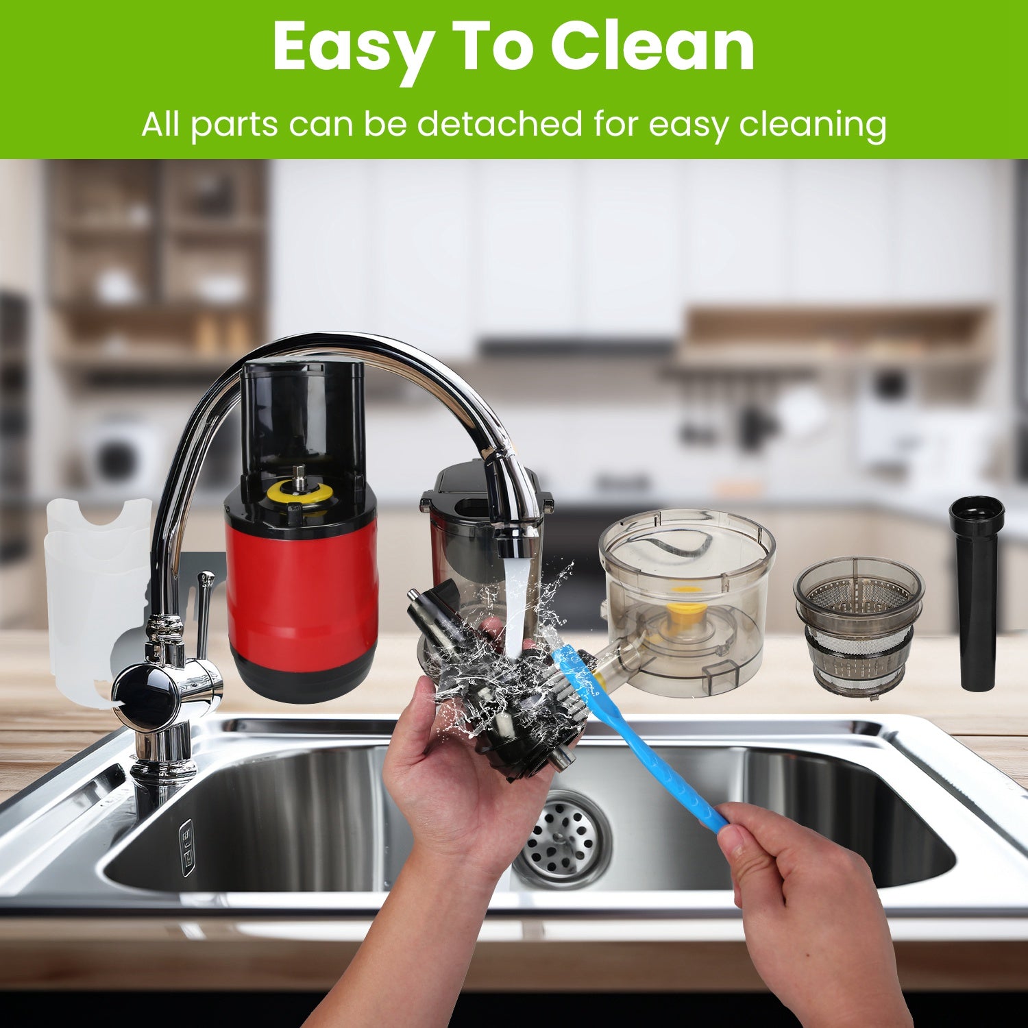 1Pc Cold Press Juicer Machine 300W Electric Slow Masticating Juicer For Whole Vegetable And Fruit With Reverse Function 2 Containers Cleaning Brush Clear Marks Easy Cleaning