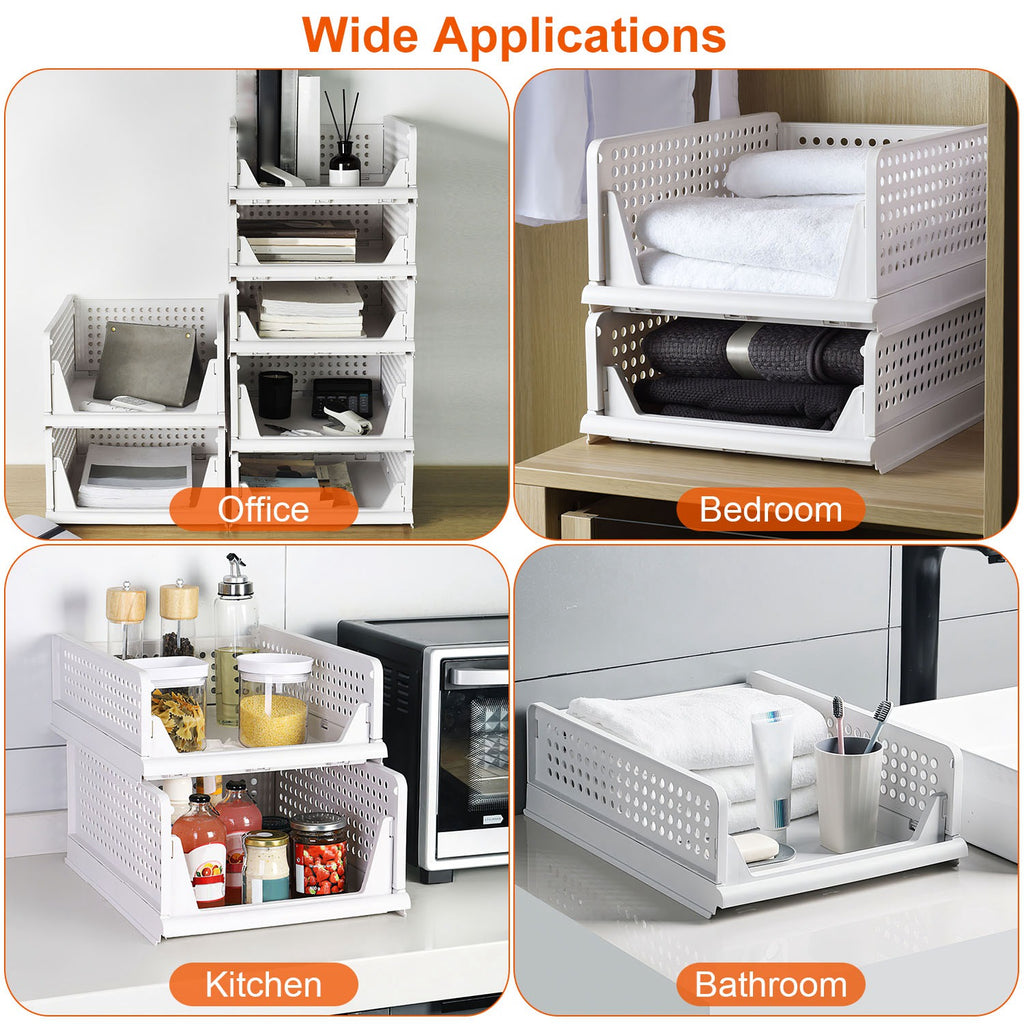 4 Packs Plastic Storage Box With Slide Rail Stackable For Living Room Bedroom Wardrobe