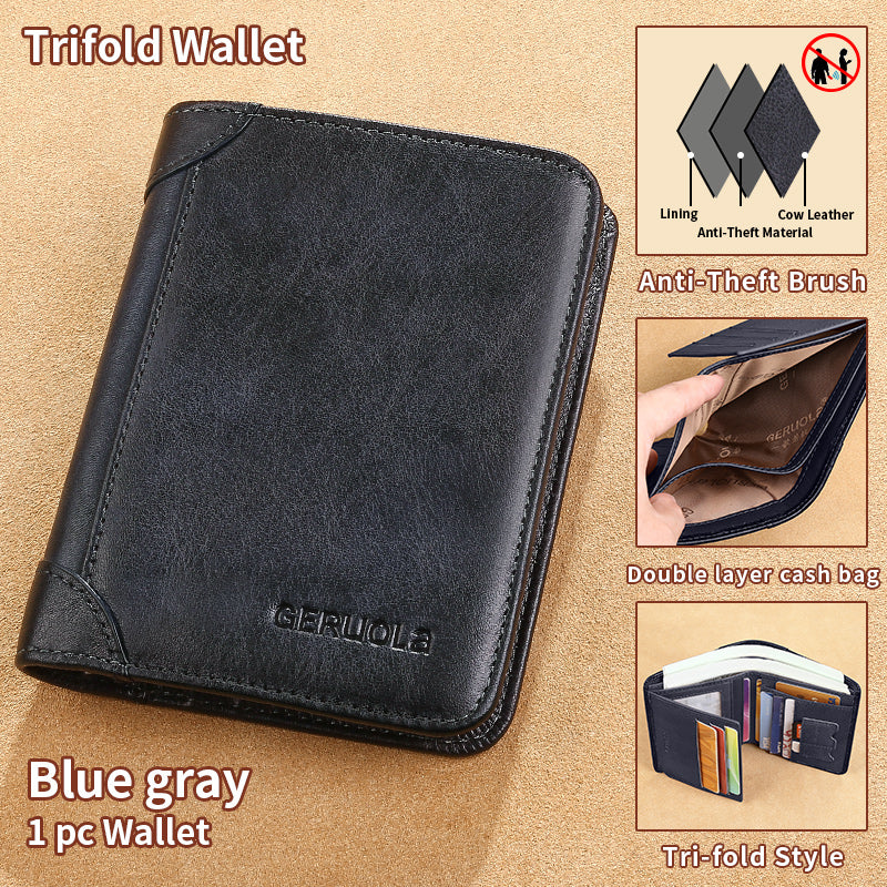 Mens Wallet Genuine Leather RFID Card Holders Cowhide Zip Coin Pocket Wallets For Men