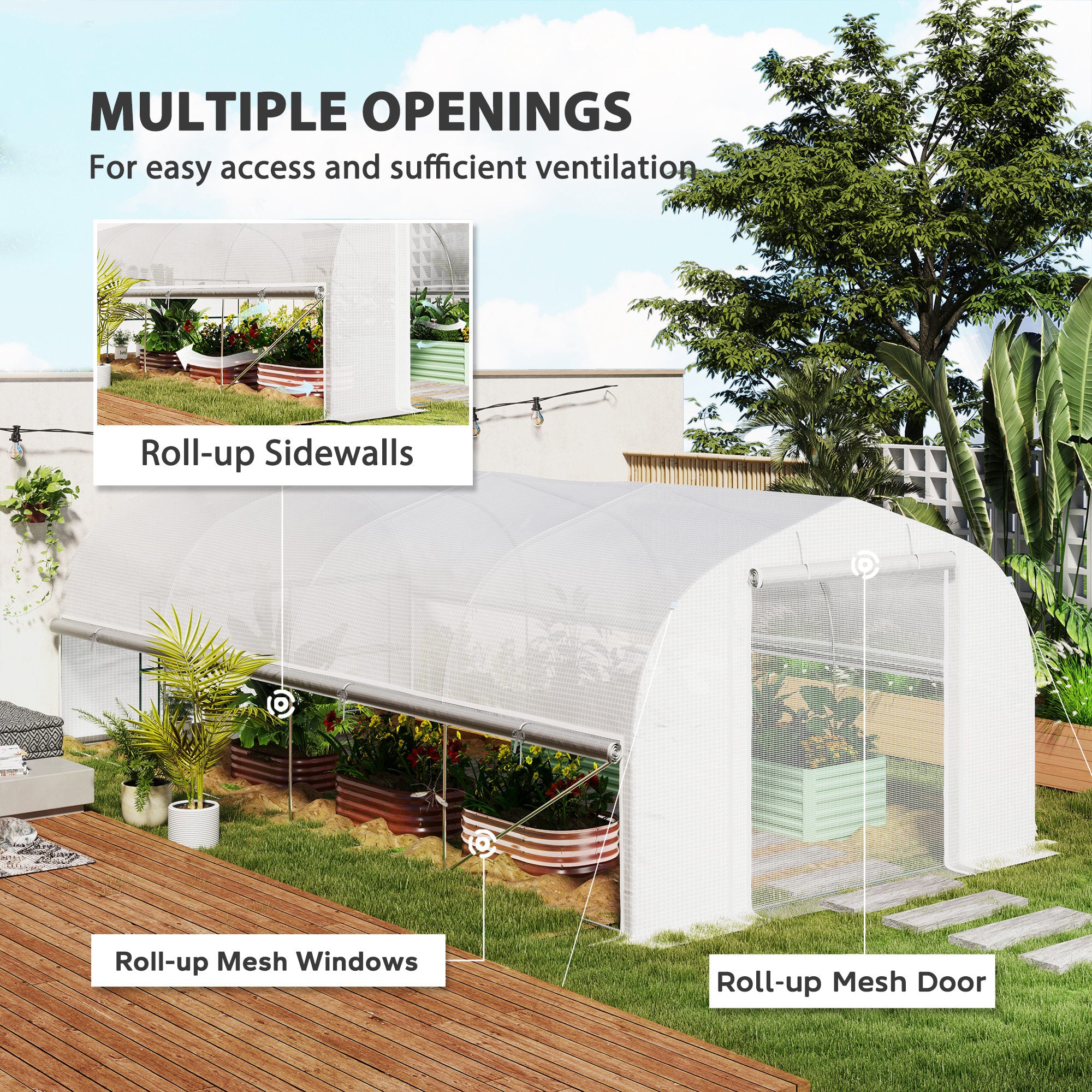 19.5 X 9.8ft Tunnel Greenhouse, With Accessories - White