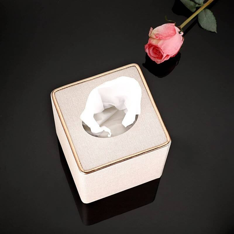 Elegant Tissue Box Holder With Gold Accents Stylish Tissue Box Cover For Home & Office Durable Tissue Box Cover - Perfect Tissue Holder For 13.2-13.2-15cm Tissues Box