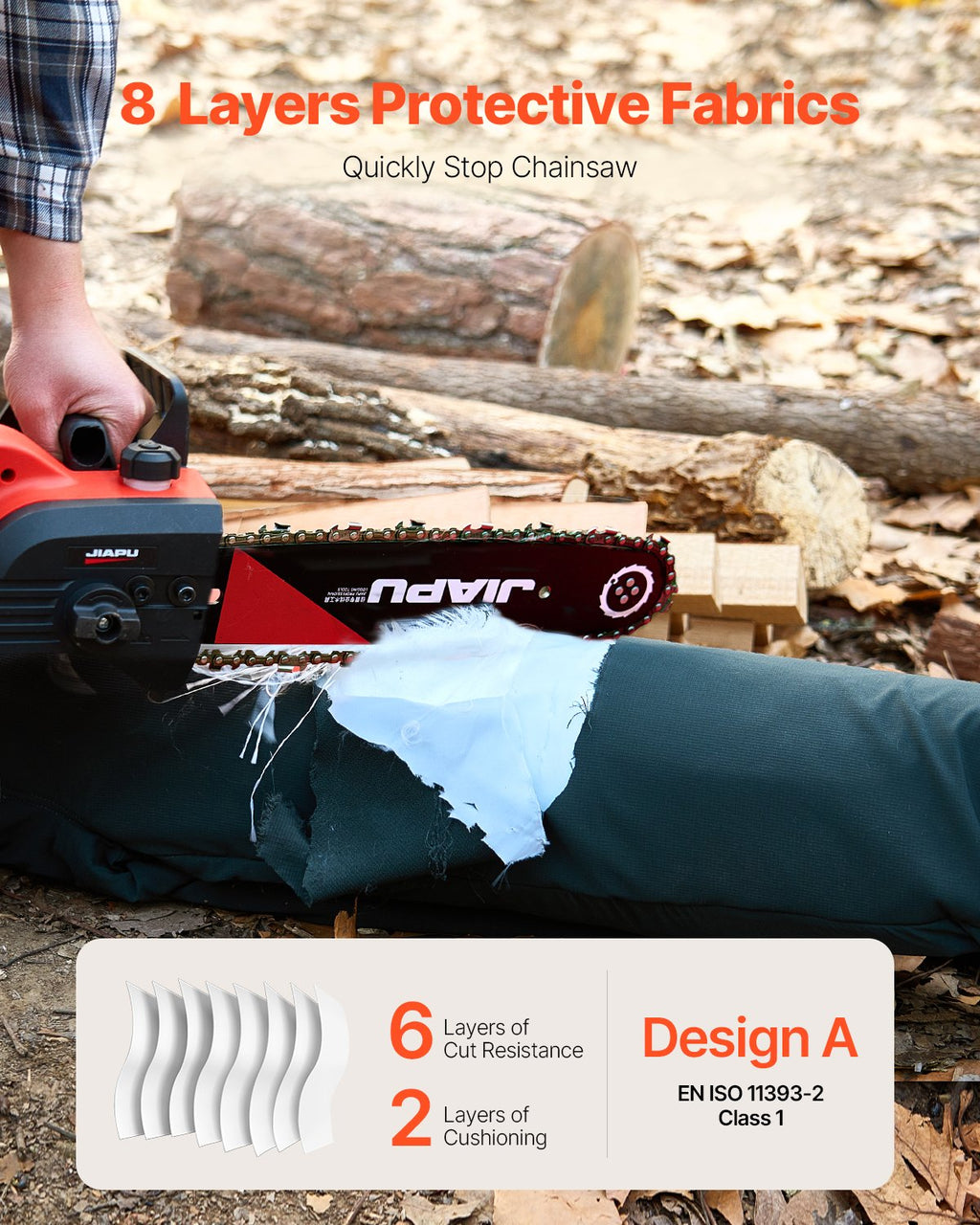 Chainsaw Chaps Wrap, Class A, 8 Layers Chainsaw Pants With Adjustable Belt & Gear Pocket, Chain Saw Chaps For Men/Women, Chainsaw Safety Equipment For Loggers Forest Workers Large Black