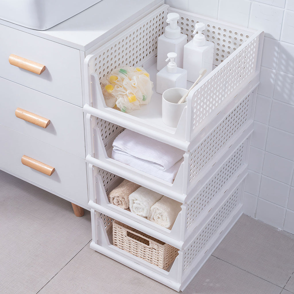 4 Packs Plastic Storage Box With Slide Rail Stackable For Living Room Bedroom Wardrobe