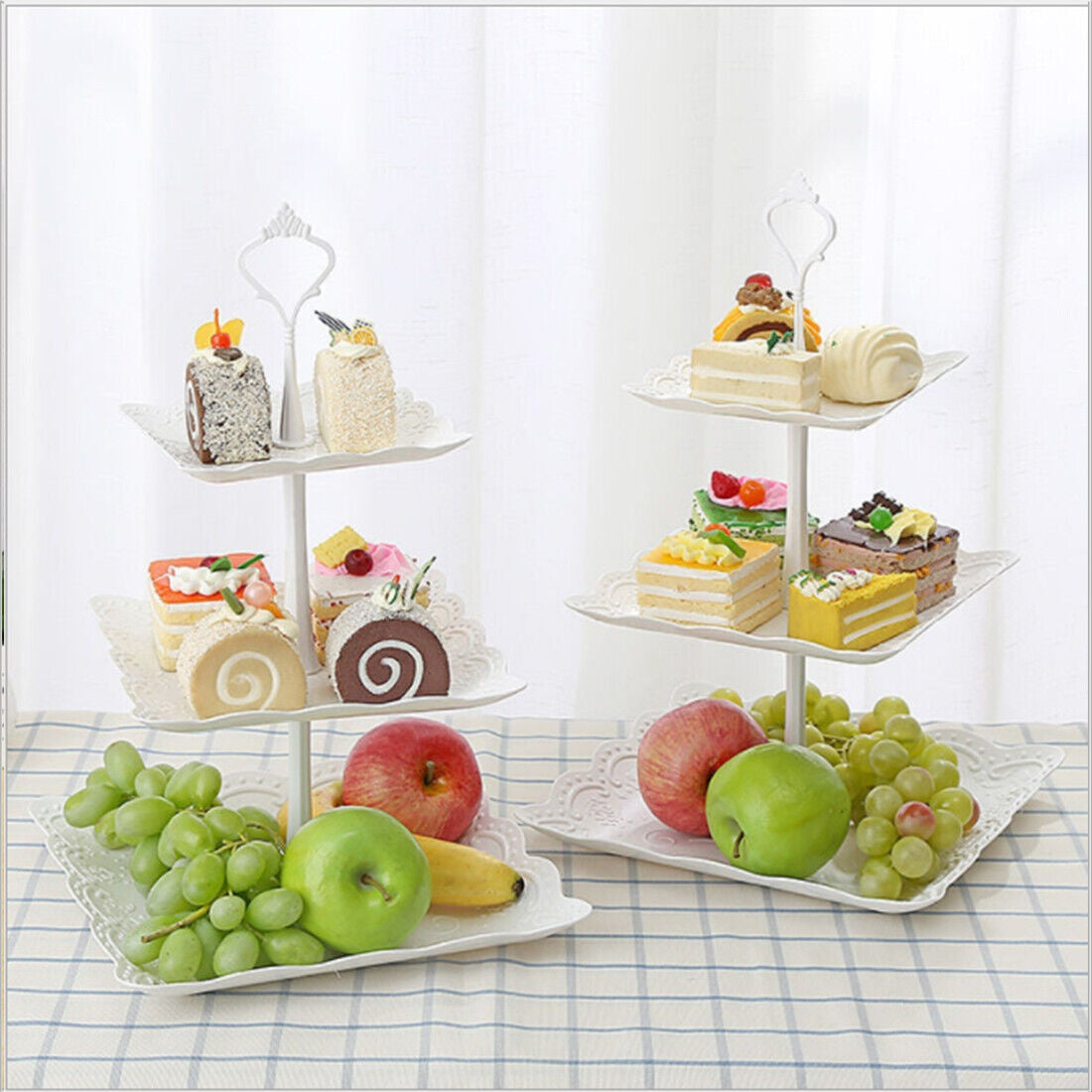 Elegant 3-Tier Square Cake Stand Set - 2Pcs Plastic Dessert Tower For Tea Parties And Weddings Office & School Supplies