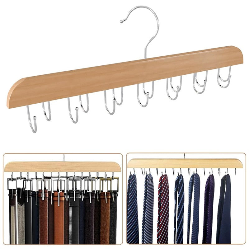 Wooden Belt Rack 14 Hooks Belt Organizer Sturdy Belt Hanger Storage Home Hang
