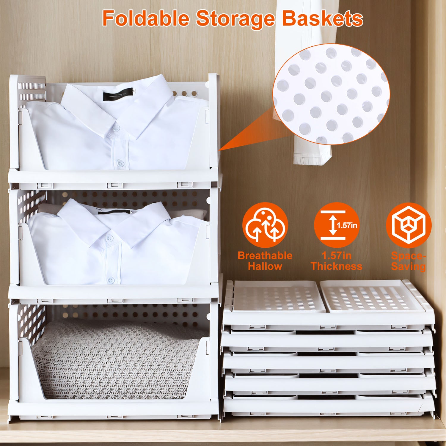 4 Packs Plastic Storage Box With Slide Rail Stackable For Living Room Bedroom Wardrobe