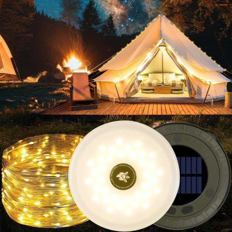 2-in-1 10M Rechargeable Fairy Lights & Camping Lamp, Solar USB Rechargeable Camping Light With 5 Modes, Versatile String Lights For Garden & Outdoor Tree Lights