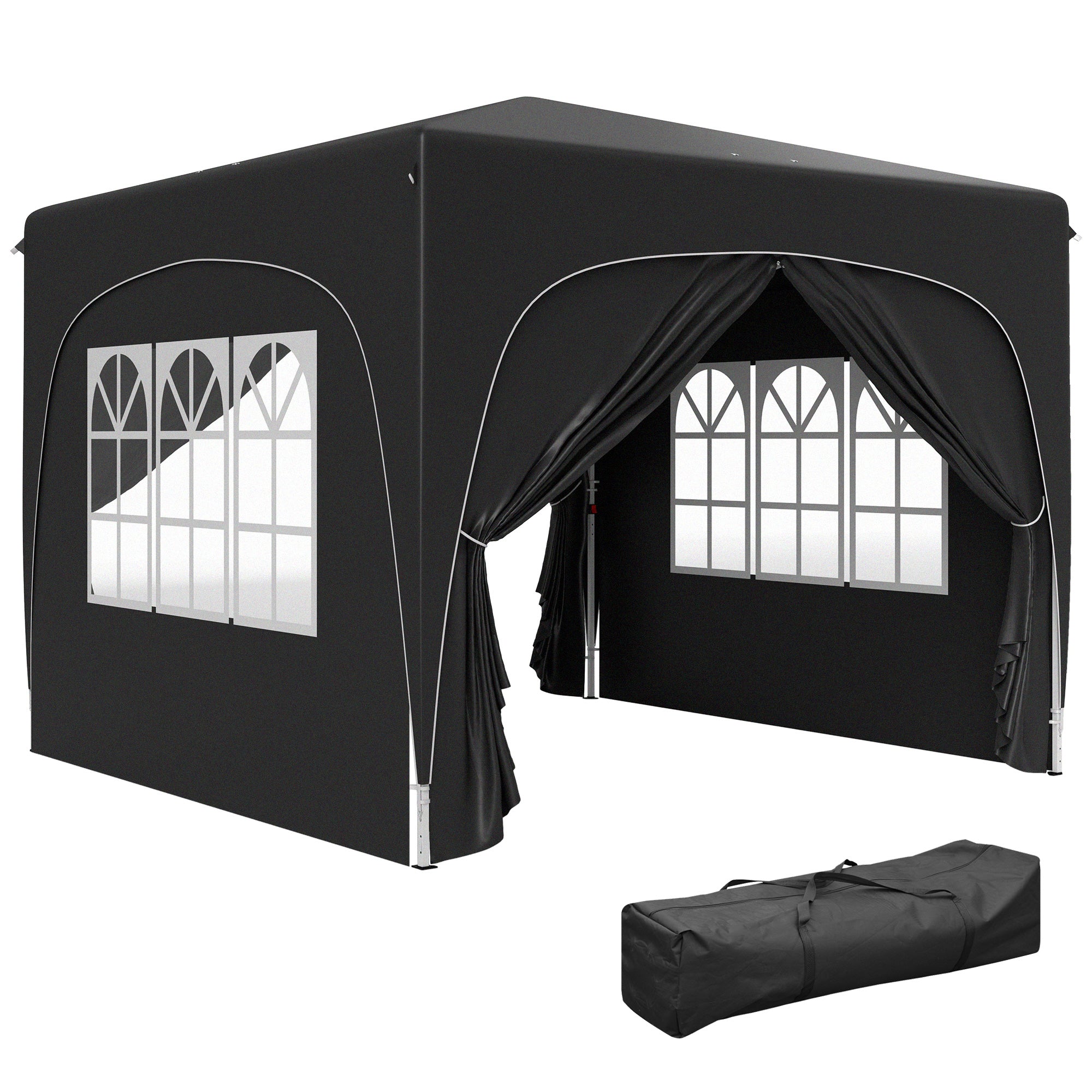 3 X 3m Pop-Up Gazebo Shelter, With Accessories - Black