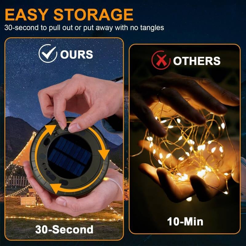 2-in-1 10M Rechargeable Fairy Lights & Camping Lamp, Solar USB Rechargeable Camping Light With 5 Modes, Versatile String Lights For Garden & Outdoor Tree Lights