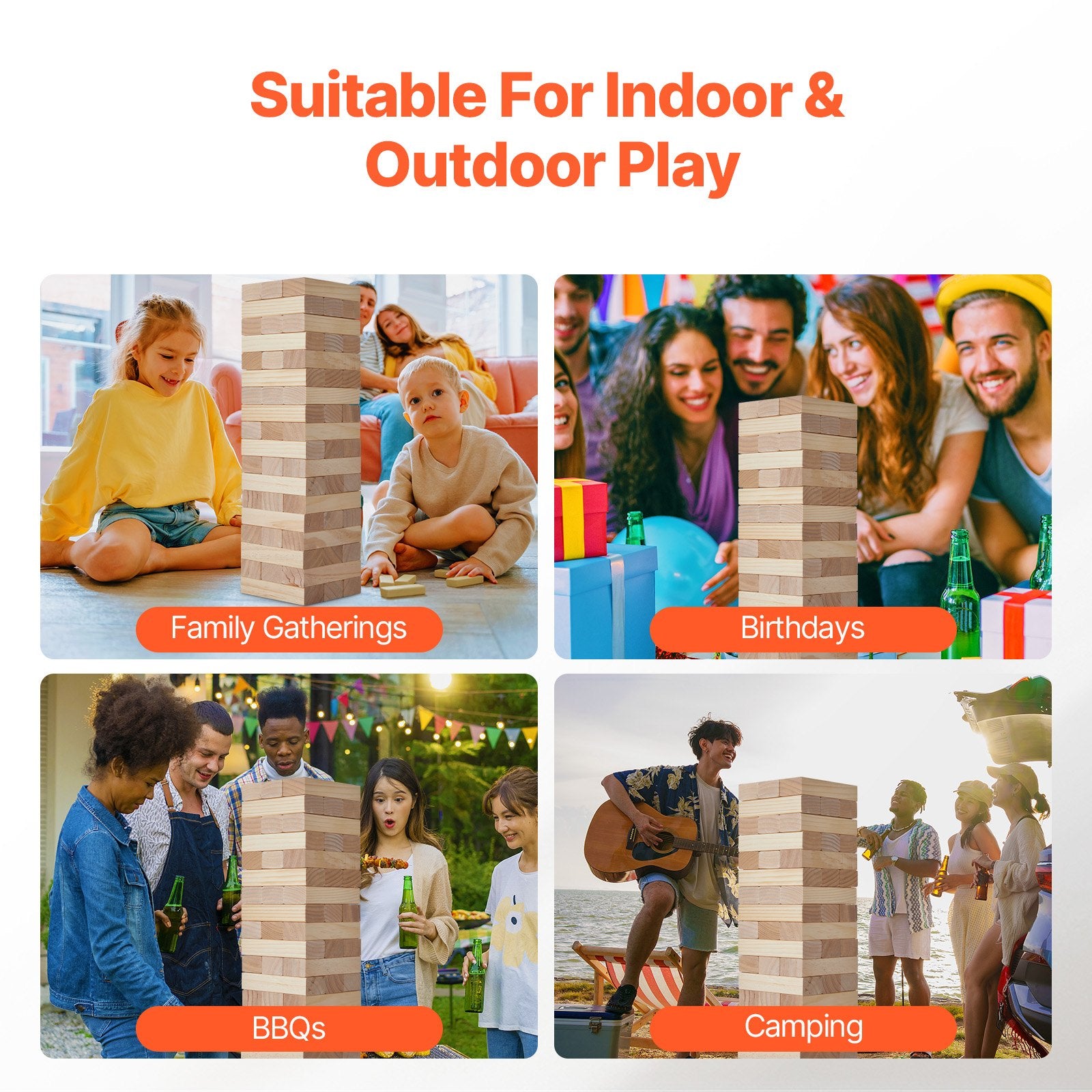 Tumbling Timber Toy, 54 Blocks Medium Tumble Tower Blocks Game, Pine Wood Tumbling Tower Game With Carry Bag And Scoreboard, Wooden Stacking Game, Tumble Tower Family Games For Indoor/Outdoor