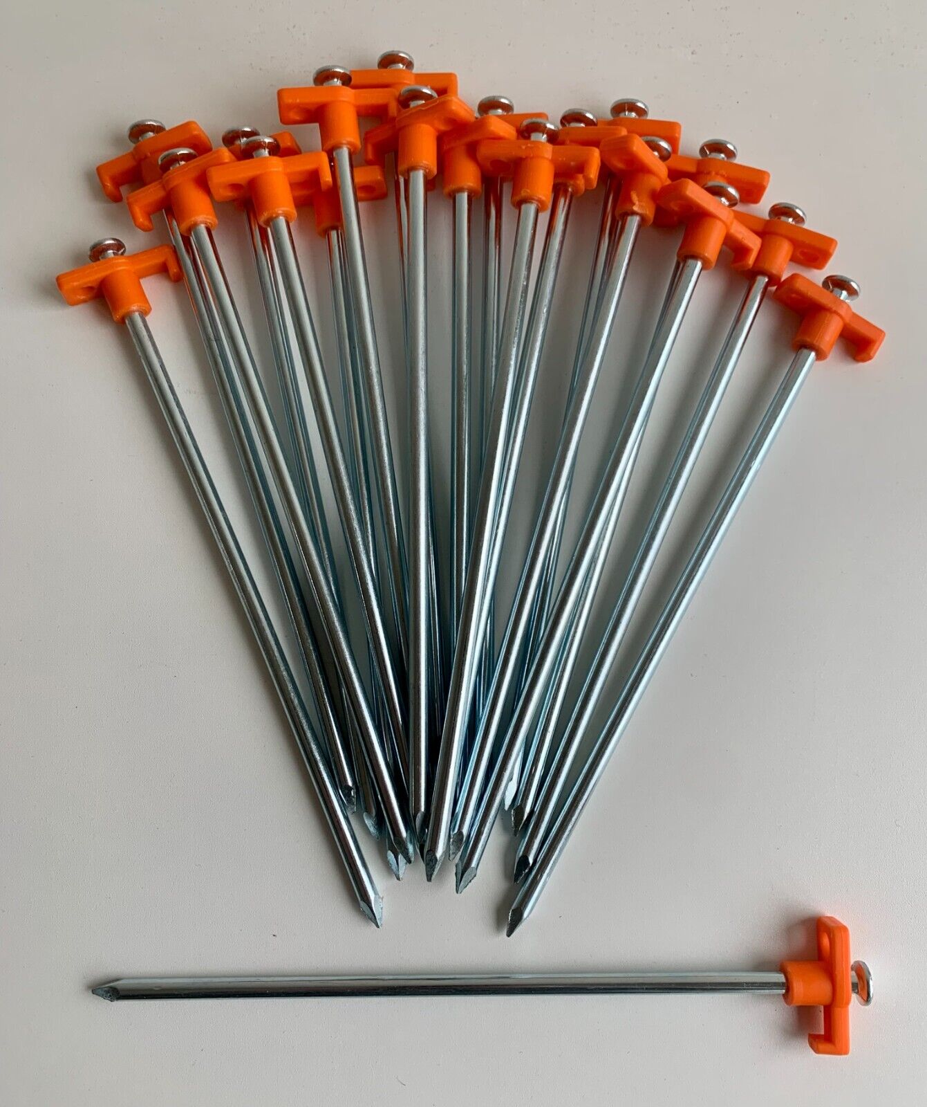 20 X Heavy Duty Hard Ground 25cm Rock Peg Hi Vis Hook Top Camping Awning Tent
