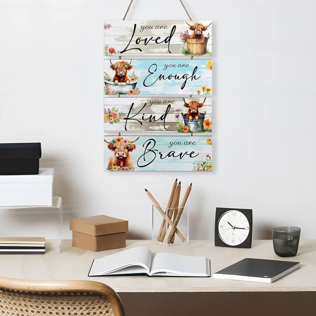 Set Of 4 Highland Cow Wall Art With 3D Designs, Perfect Highland Cow Gifts & Highland Cow Gifts For Women, Inspirational Quotes Inspirational Quotes Wall Art, Charming Highland Cow Pictures, Unique Hi