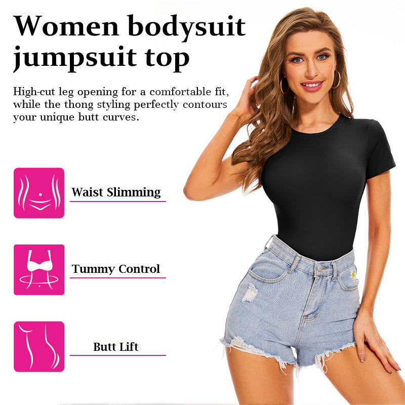 Bodysuit For Women, T Shirt Tops Second-skin Feel Recycle Shapewear Crew Neck Short Sleeve