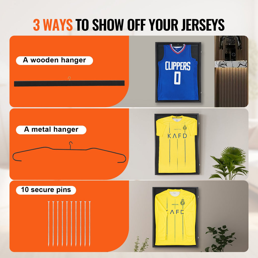 Jersey Display Frame Case, 23.3 X 31.2 X 1.5 In, Large Lockable Sport Jersey Shadow Box With 98% UV Protection PC Glass And Hangers, For Baseball Basketball Football Hockey Shirt And Uniform