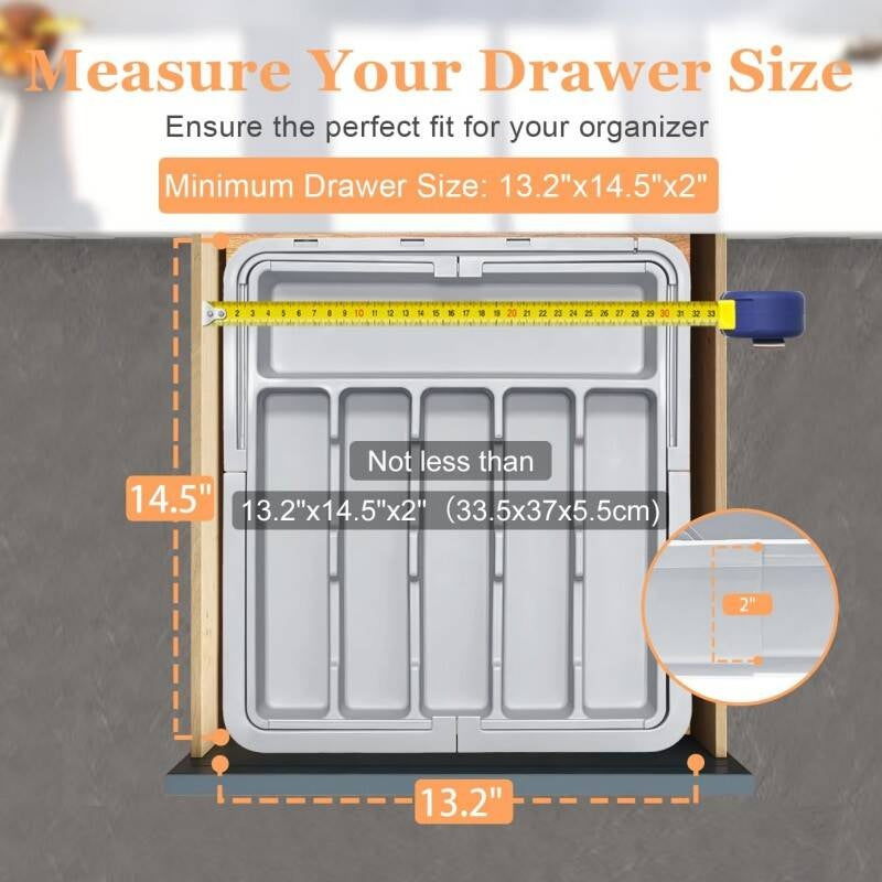 Adjustable 6-9 Compartment Kitchen Drawer Organiser For Large Capacity, Perfect Utensil Drawer Organiser, Cutlery Drawer Organiser, Cutlery Tray