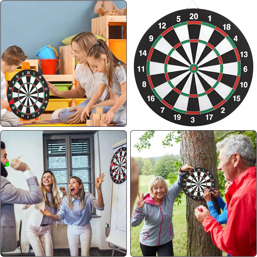 FULL SIZE 17 DARTBOARD SET 6 DARTS  FAMILY DART BOARD GAME ADULTS KIDS XMAS