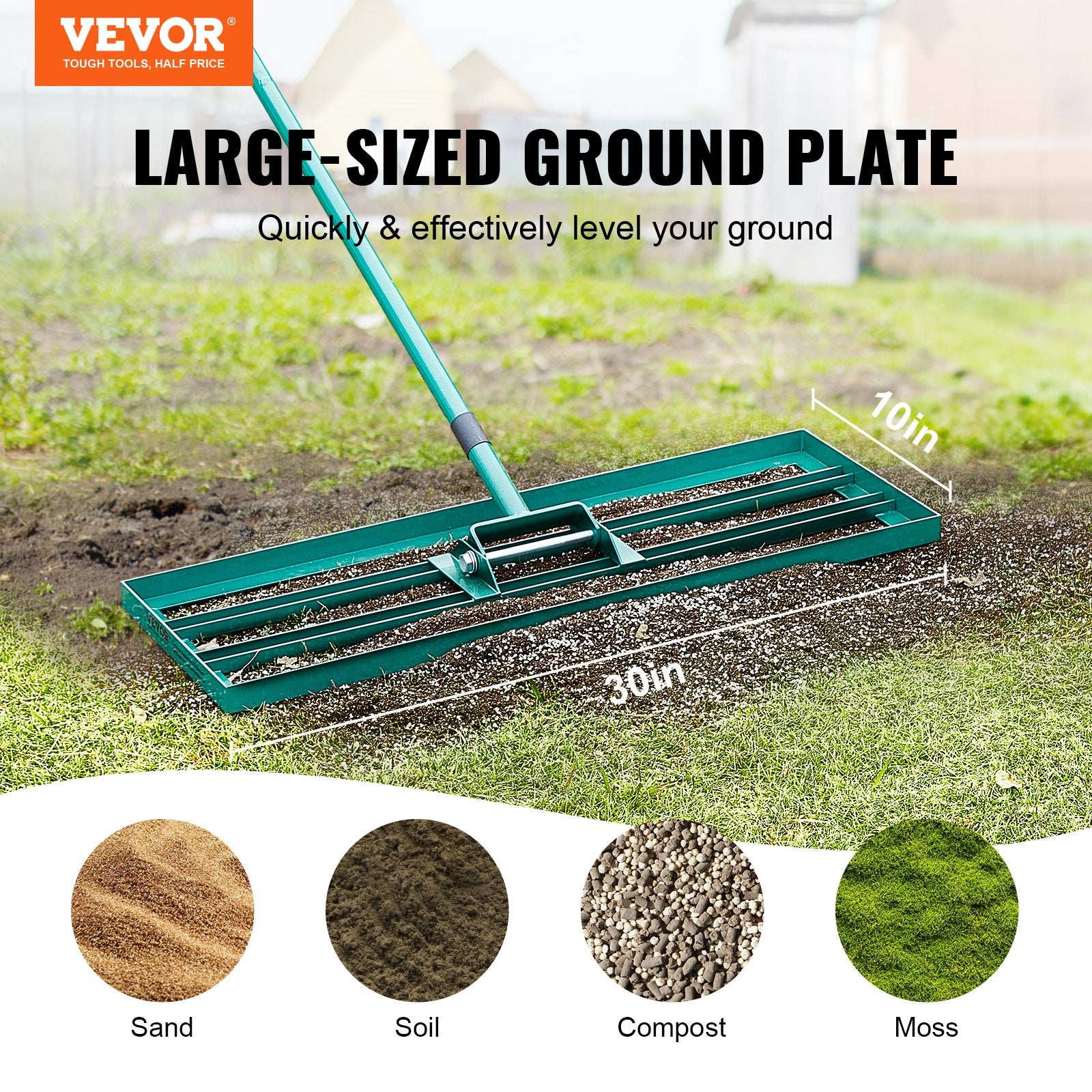 Lawn Leveling Rake, 30 Inch X 10 Inch Lawn Leveling Tool, Heavy-duty Lawn Leveler With 78 Inch Steel Extended Handle, Suitable For Gardens, Golf Course Lawns, Farms And Other Locations.