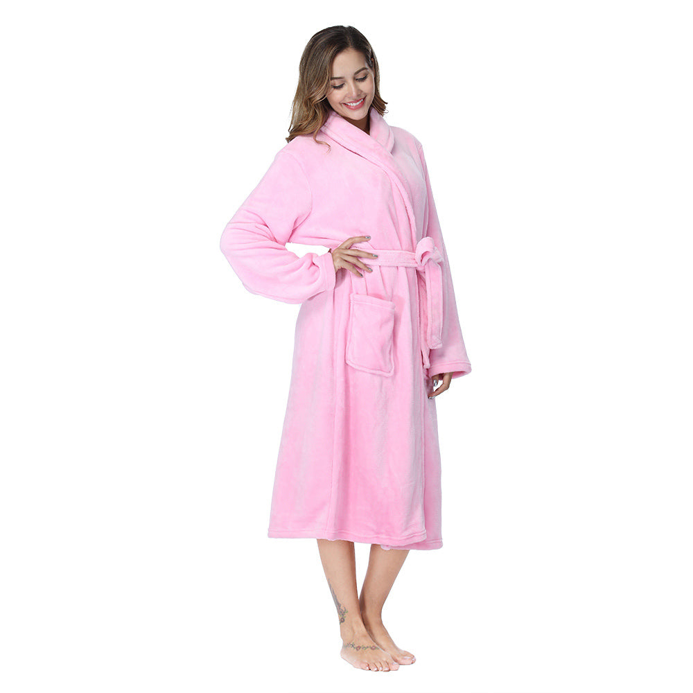 Womens Bathrobe Ladies Fleece Plush Warm Long Robes Fleece Nightgown Sleepwear