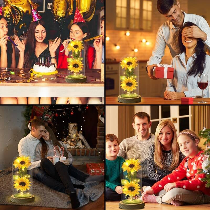 Mothers Day Gifts From Daughter Son, Eternal Sunflowers In Glass Dome With LED Lights & Gift Box, Unique Birthday Gifts For Women, Artificial Flowers Home Decor For Mum, Grandma, Wife - Sunflower Gift