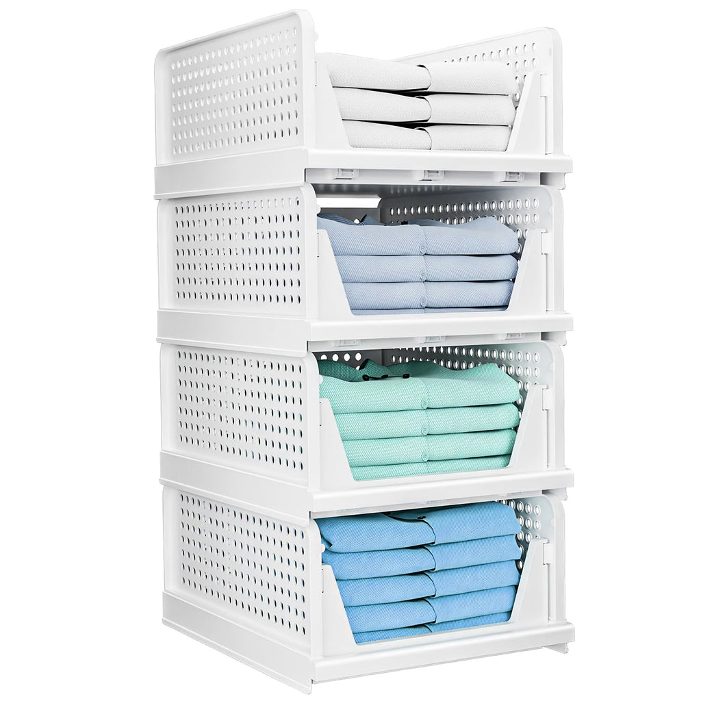 4 Packs Plastic Storage Box With Slide Rail Stackable For Living Room Bedroom Wardrobe