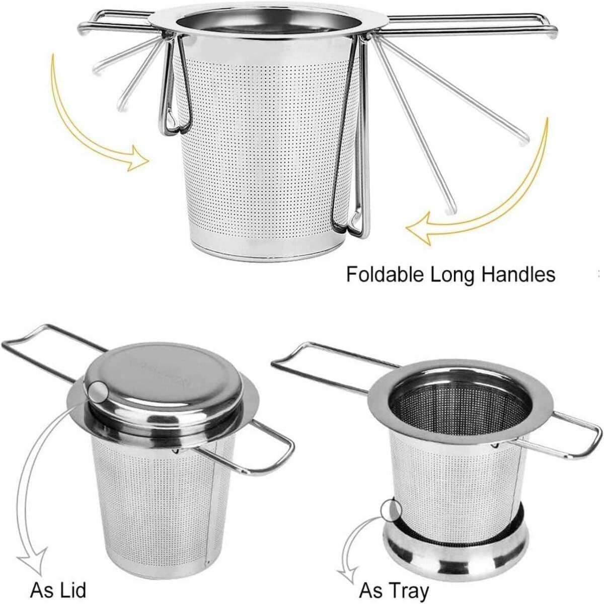 Stainless Steel Tea Strainer With Dual-Purpose Lid & Foldable Handle Fine Mesh Tea Strainers For Loose Tea Large Capacity Tea Infuser For Loose Tea Fits Mugs, Cups & Teapots Easy Clean Tea Infus