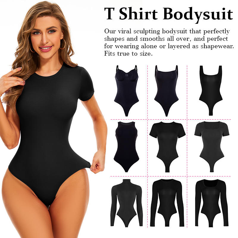Bodysuit For Women, T Shirt Tops Second-skin Feel Recycle Shapewear Crew Neck Short Sleeve