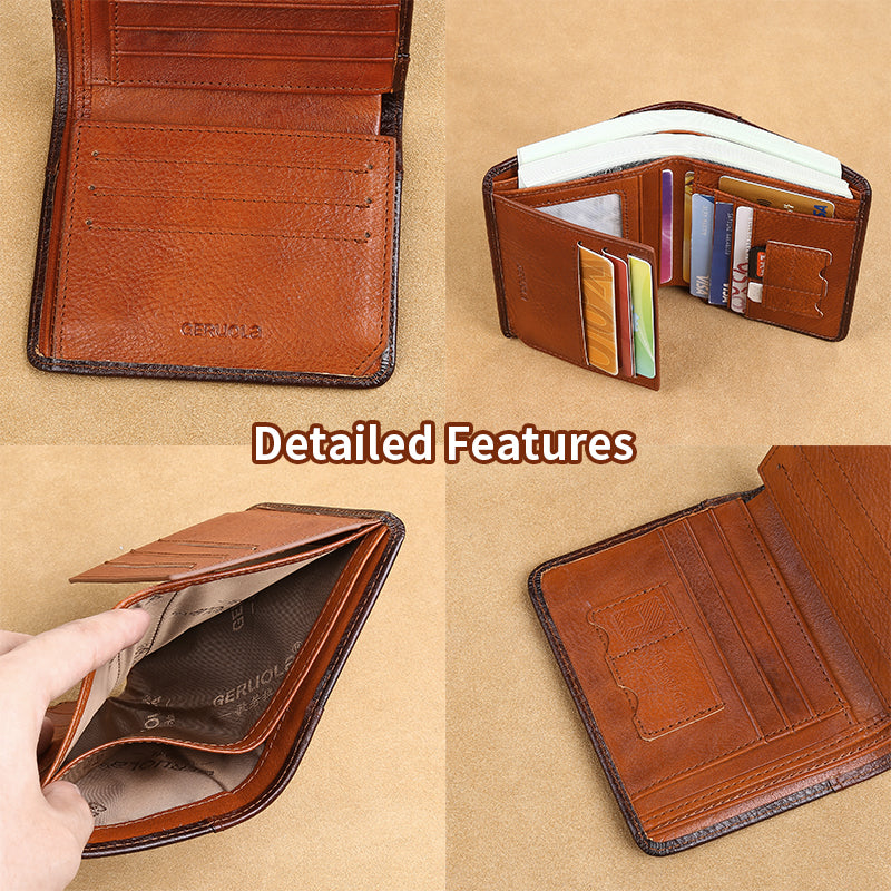 Mens Wallet Genuine Leather RFID Card Holders Cowhide Zip Coin Pocket Wallets For Men