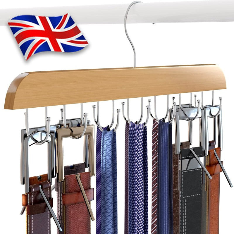Wooden Belt Rack 14 Hooks Belt Organizer Sturdy Belt Hanger Storage Home Hang