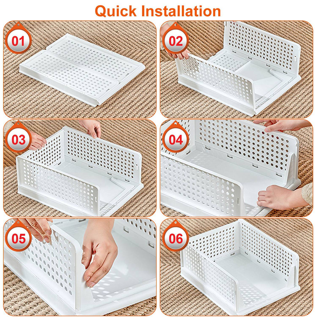 4 Packs Plastic Storage Box With Slide Rail Stackable For Living Room Bedroom Wardrobe