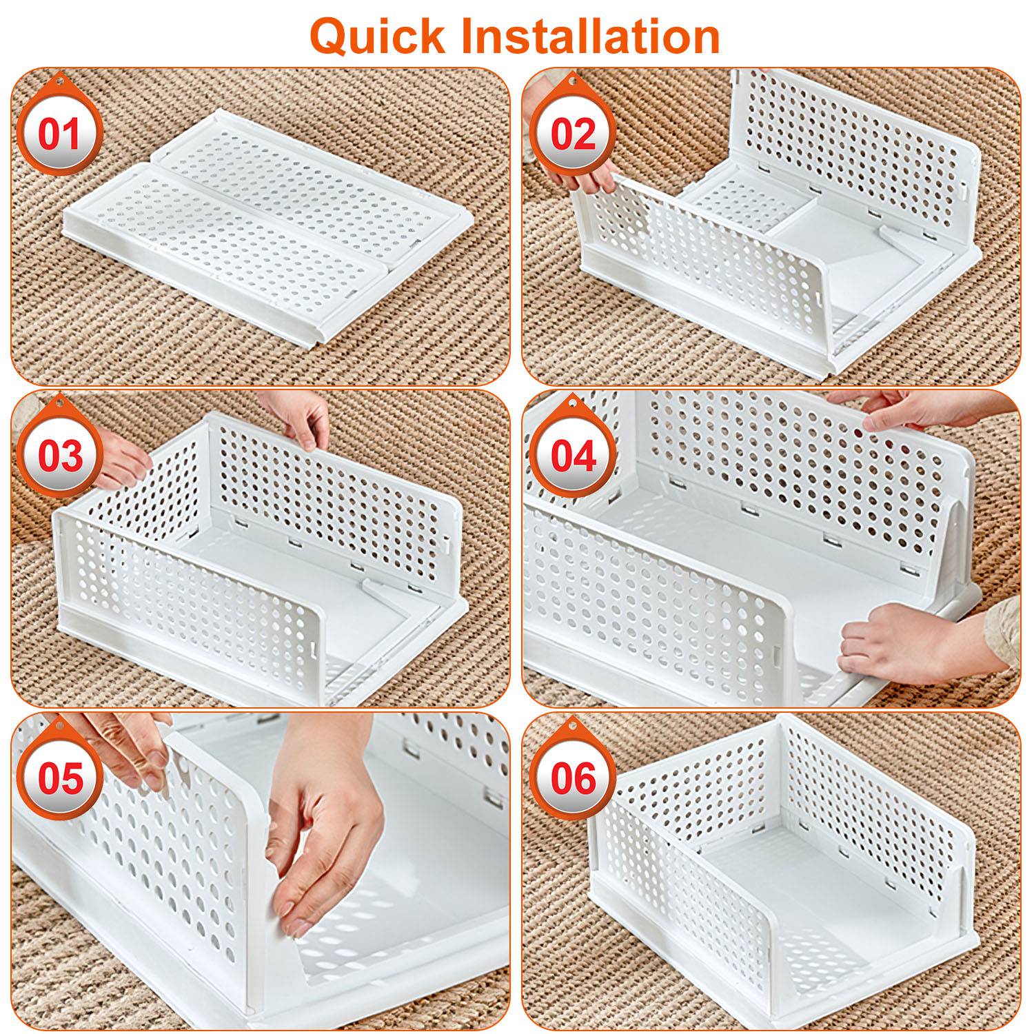 4 Packs Plastic Storage Box With Slide Rail Stackable For Living Room Bedroom Wardrobe