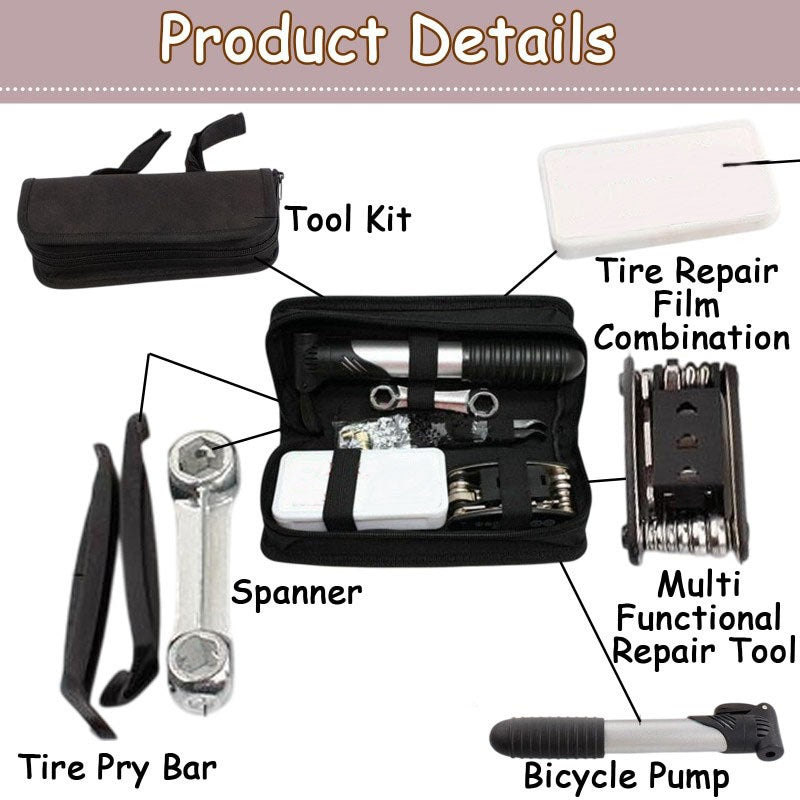 16-in-1 Bike Tool Kit With Tyre Repair & Valve Core Tool, Portable Bike Repair Kit For Road & MTB, Compact Bike Multi Tool Set, Essential Bike Tools Kit Set With Bag, Durable Bike Tool And Bicycle Too