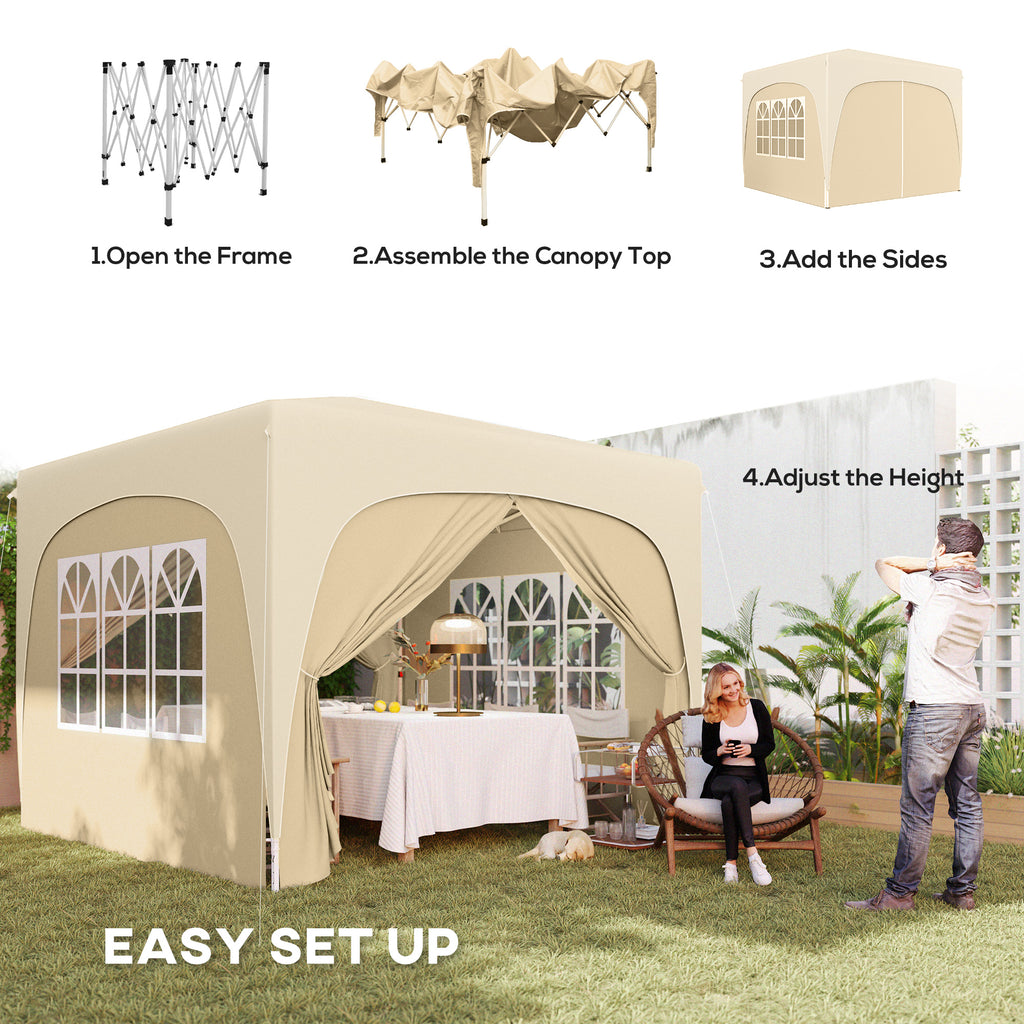 3 X 3m Pop-Up Gazebo Shelter, With Accessories - Sand