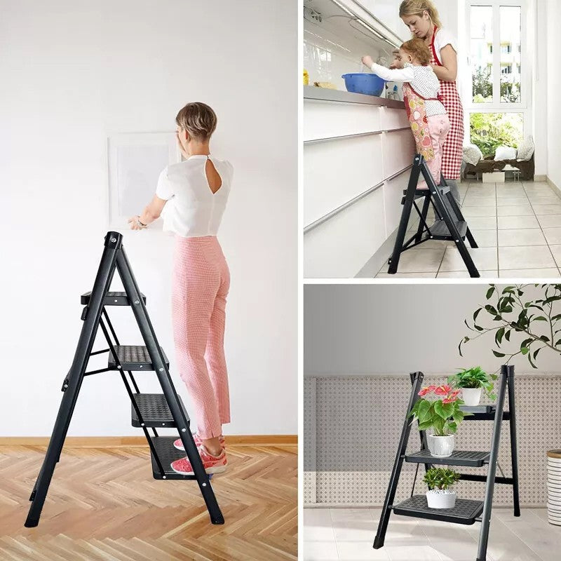 3 Step Ladder Folding Portable Compact Heavy Duty Anti-Slip Mat Stool