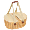 Wicker Picnic Basket For 2 With Pine Wood Lid, Picnic Hamper With Cooler Compartment, Cutlery Service Kits, Carry Handle For Camping, Outdoor, Valentine Day, Christmas, Birthday, Light Brown