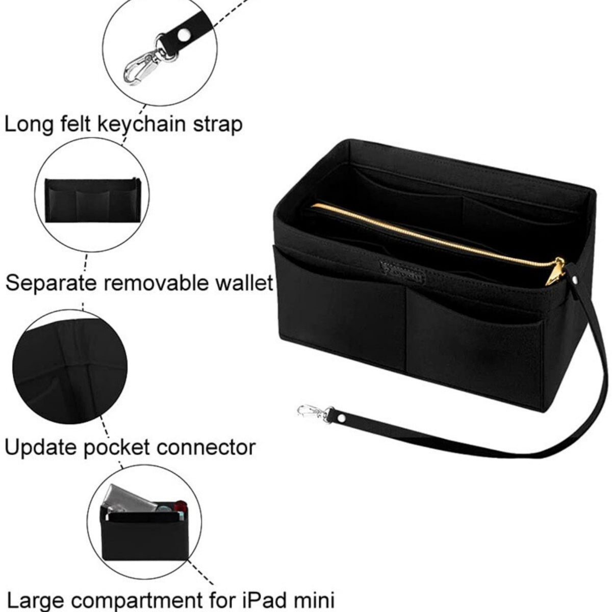 Women Ace Organizer Handbag Felt Travel Bag Insert Liner Makeup Organiser Pouch