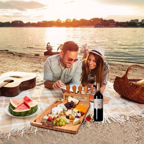 Cheese Board With Removable Tool Holder & Food-Serving Utensils Charcuterie Boards With Dedicated Zones For Dips & Snacks  Includes Cheese-Specific Utensils & Heart-Shaped Food Cutter