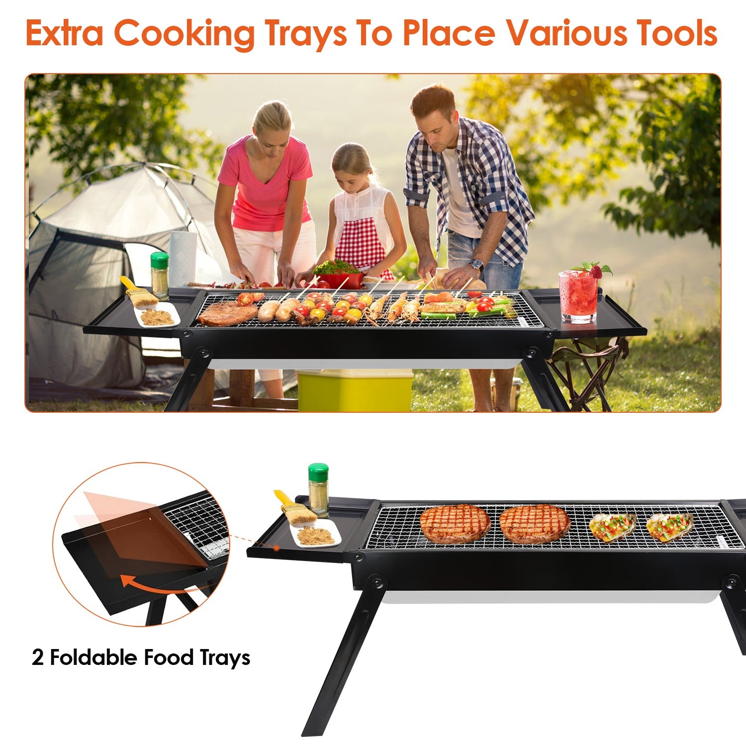 1Pc Foldable Charcoal BBQ Grill Stainless Steel Grill Net Easy Setup Portable Tabletop Barbecue Grill For Camping Picnic Outdoor Party Yard