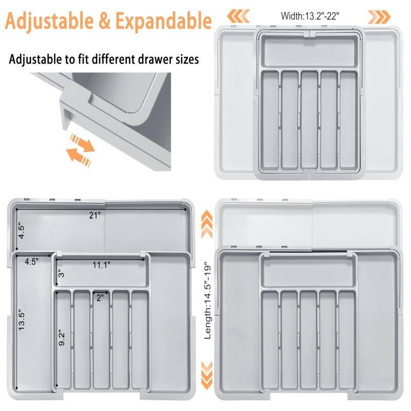Adjustable 6-9 Compartment Kitchen Drawer Organiser For Large Capacity, Perfect Utensil Drawer Organiser, Cutlery Drawer Organiser, Cutlery Tray