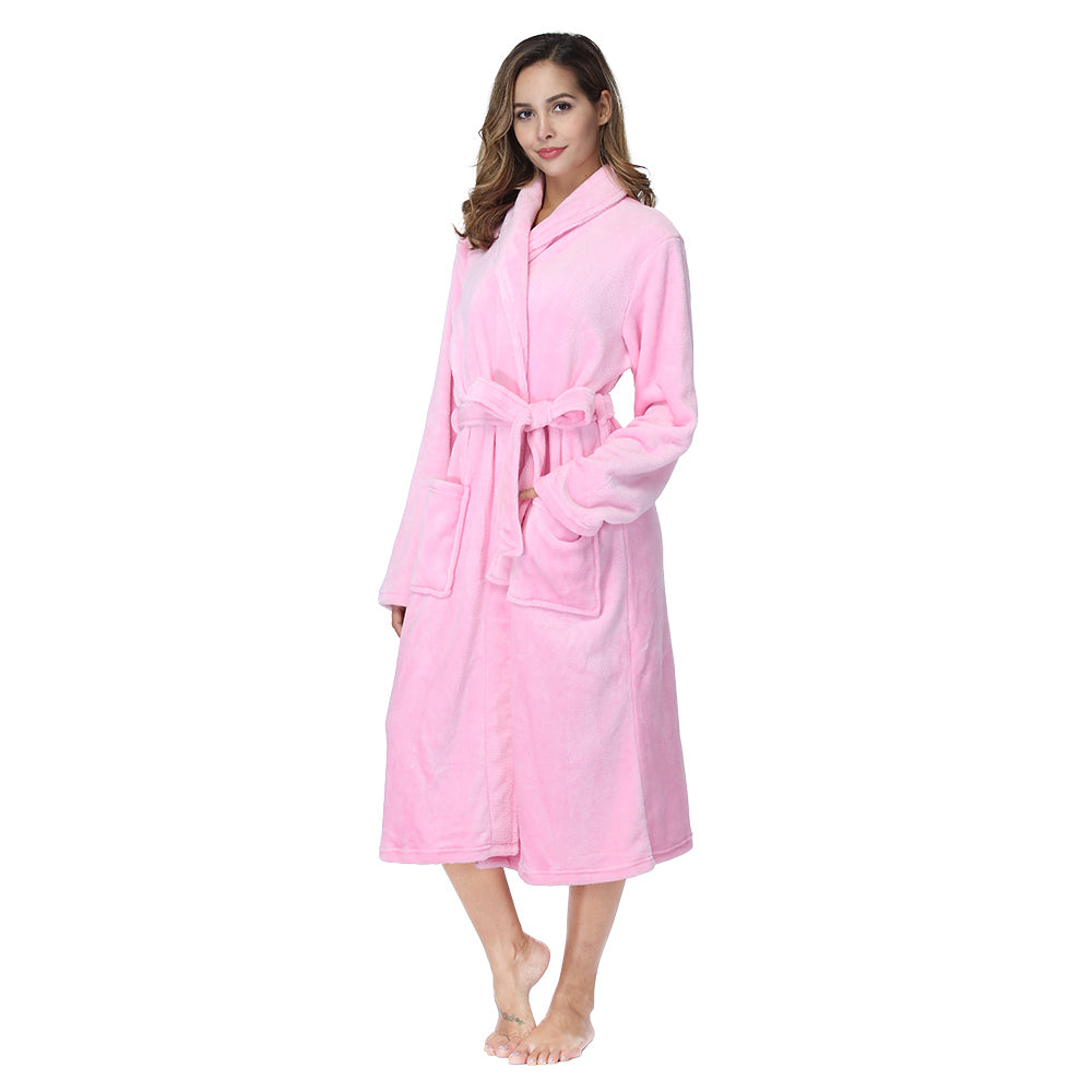 Womens Bathrobe Ladies Fleece Plush Warm Long Robes Fleece Nightgown Sleepwear