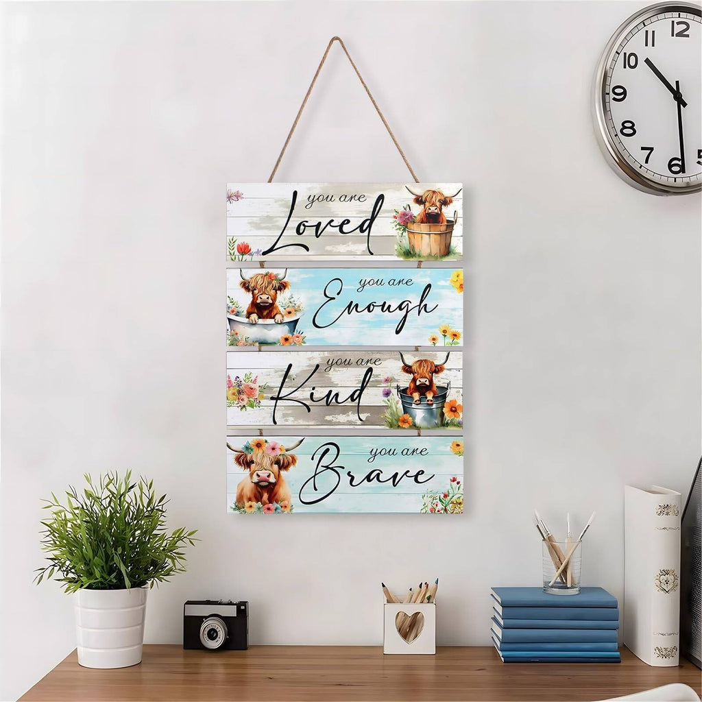 Set Of 4 Highland Cow Wall Art With 3D Designs, Perfect Highland Cow Gifts & Highland Cow Gifts For Women, Inspirational Quotes Inspirational Quotes Wall Art, Charming Highland Cow Pictures, Unique Hi