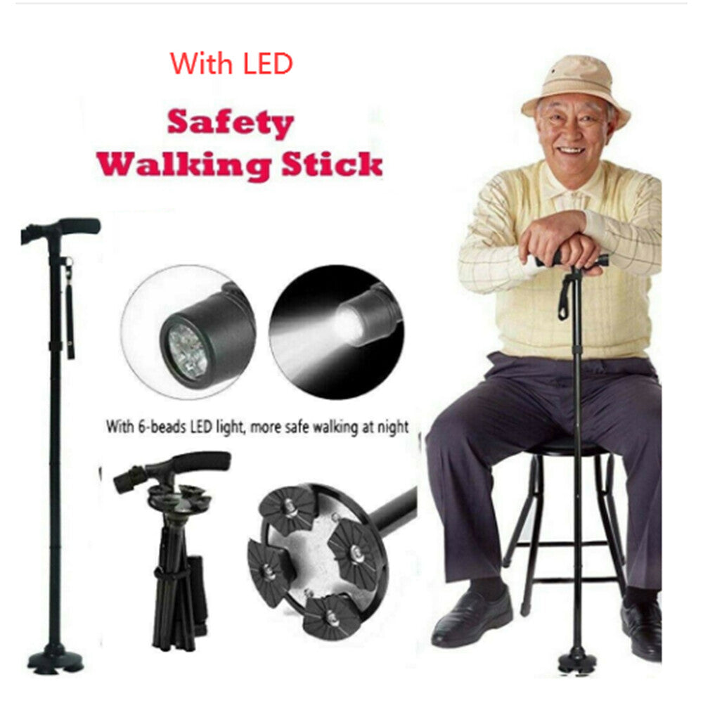 Folding LED Walking Stick Cane With Flashlight For Senior Aluminium Travel Hiking Cane Trekking Pole Crutch Handle Strap 5 Gears