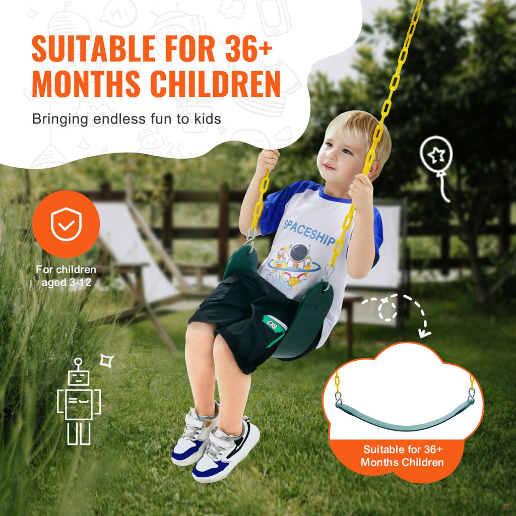 2-Pack Swing Seats, With 66 Inch Coated Chains And Snap Hooks, Support 300 Lbs Swings Replacement For Outdoor Swing Set, Swing Set Accessories For Kids, For Outdoor And Indoor Use, Green