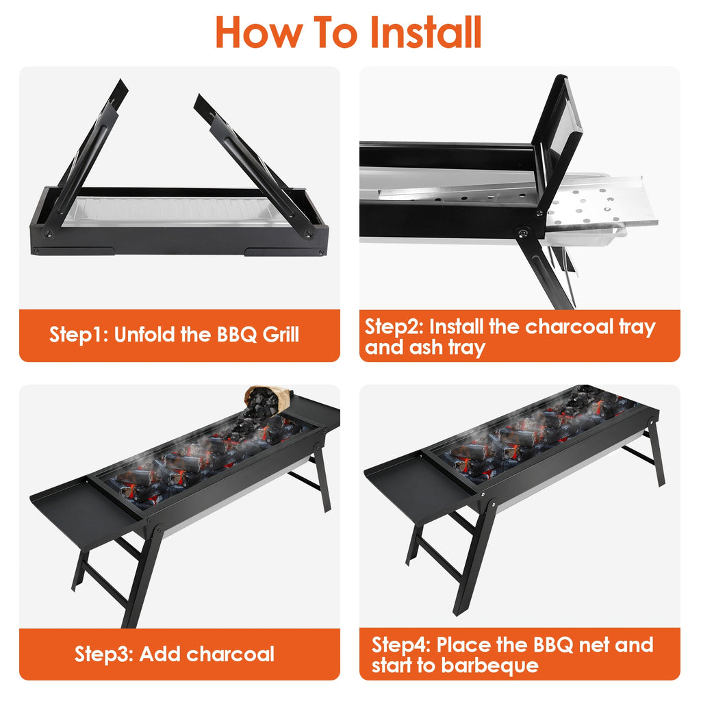 1Pc Foldable Charcoal BBQ Grill Stainless Steel Grill Net Easy Setup Portable Tabletop Barbecue Grill For Camping Picnic Outdoor Party Yard