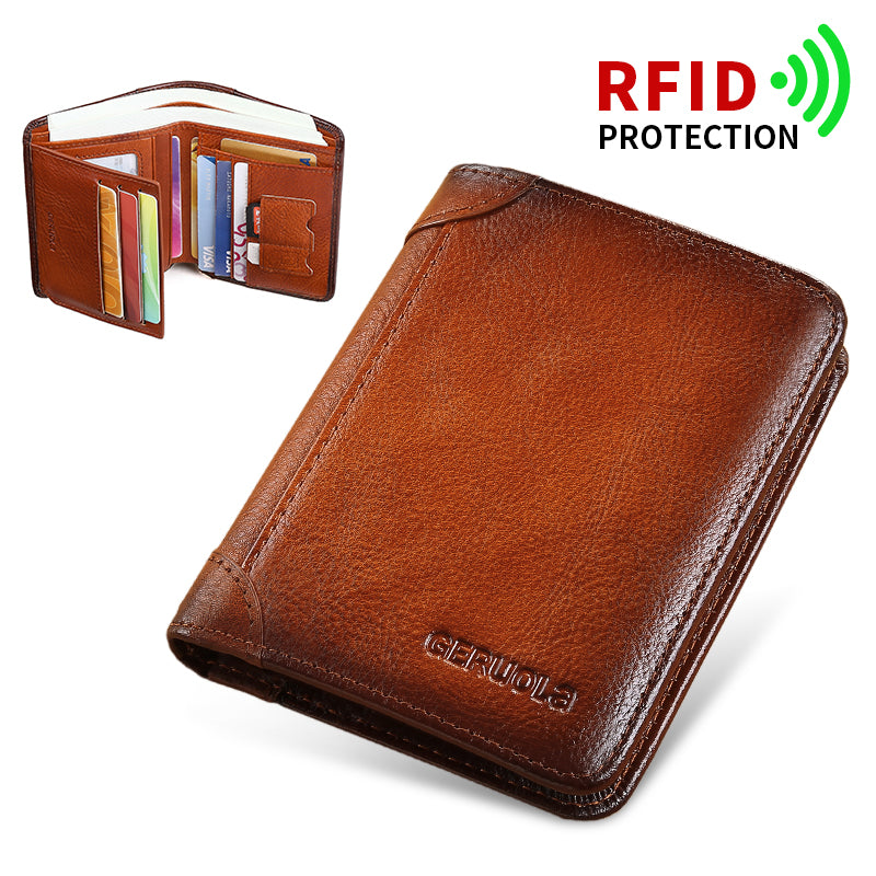Mens Wallet Genuine Leather RFID Card Holders Cowhide Zip Coin Pocket Wallets For Men