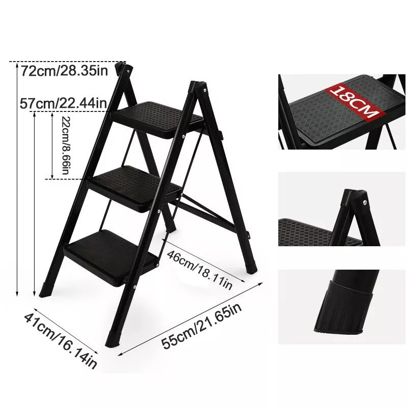 3 Step Ladder Folding Portable Compact Heavy Duty Anti-Slip Mat Stool