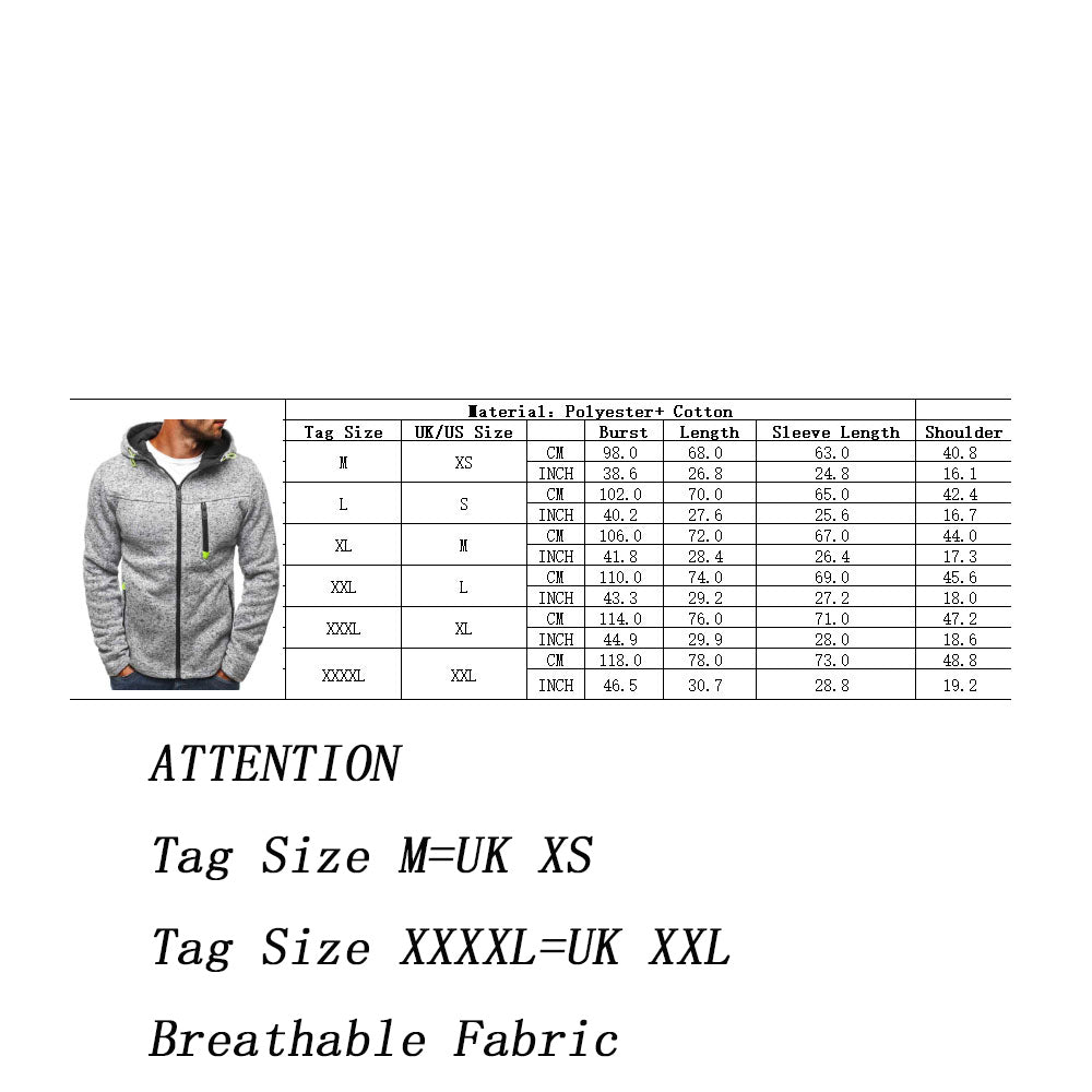 Mens Zipped Hoodie, Fleece Pullover Hooded With 2 Pockets, Sweatshirt Long Sleeve Jackets, Grey  Black