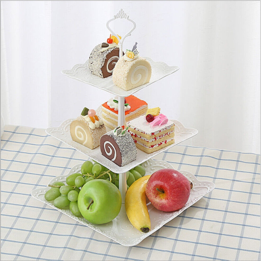 Elegant 3-Tier Square Cake Stand Set - 2Pcs Plastic Dessert Tower For Tea Parties And Weddings Office & School Supplies