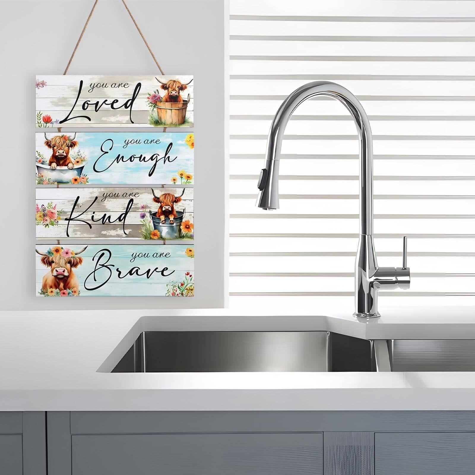 Set Of 4 Highland Cow Wall Art With 3D Designs, Perfect Highland Cow Gifts & Highland Cow Gifts For Women, Inspirational Quotes Inspirational Quotes Wall Art, Charming Highland Cow Pictures, Unique Hi