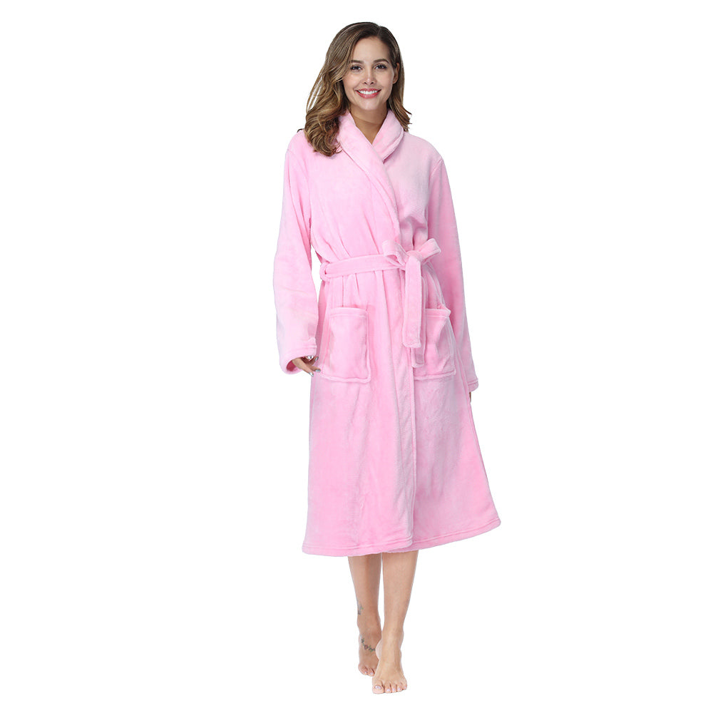 Womens Bathrobe Ladies Fleece Plush Warm Long Robes Fleece Nightgown Sleepwear