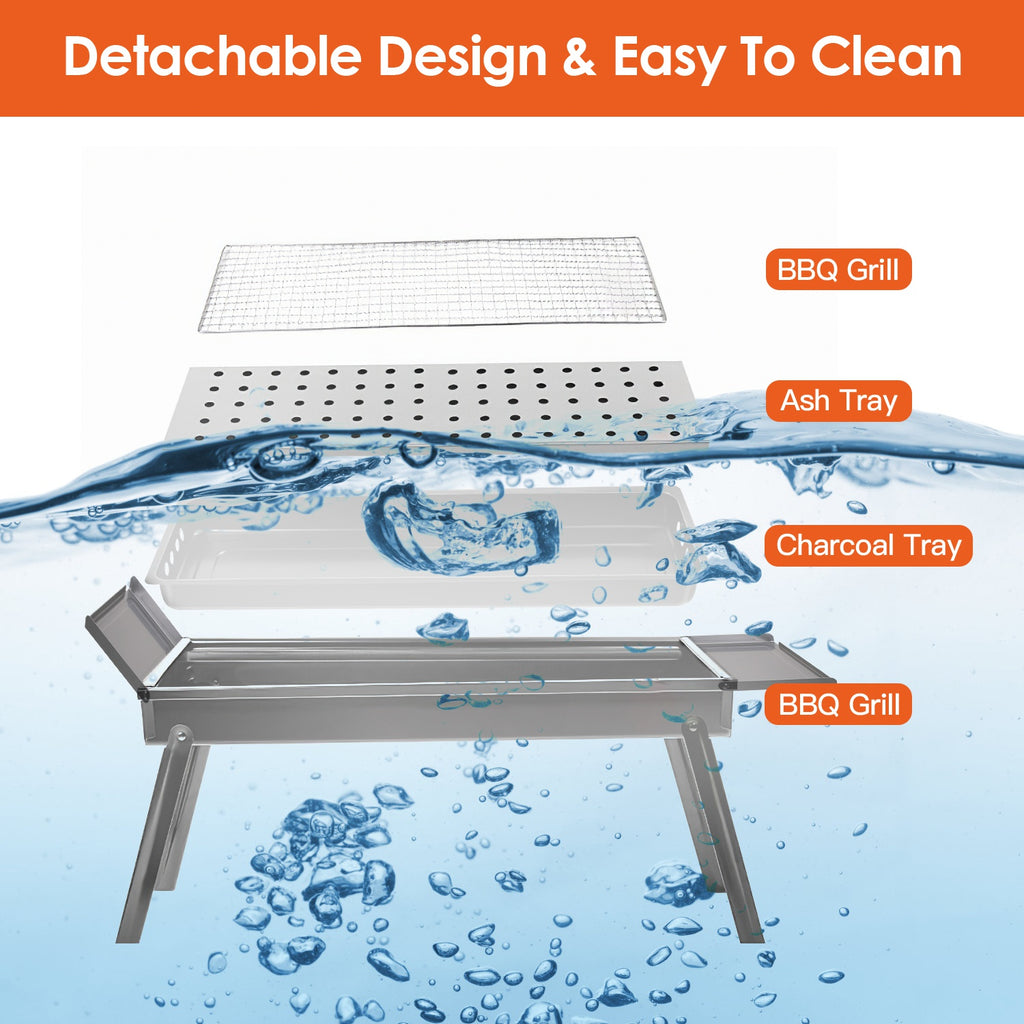 1Pc Foldable Charcoal BBQ Grill Stainless Steel Grill Net Easy Setup Portable Tabletop Barbecue Grill For Camping Picnic Outdoor Party Yard